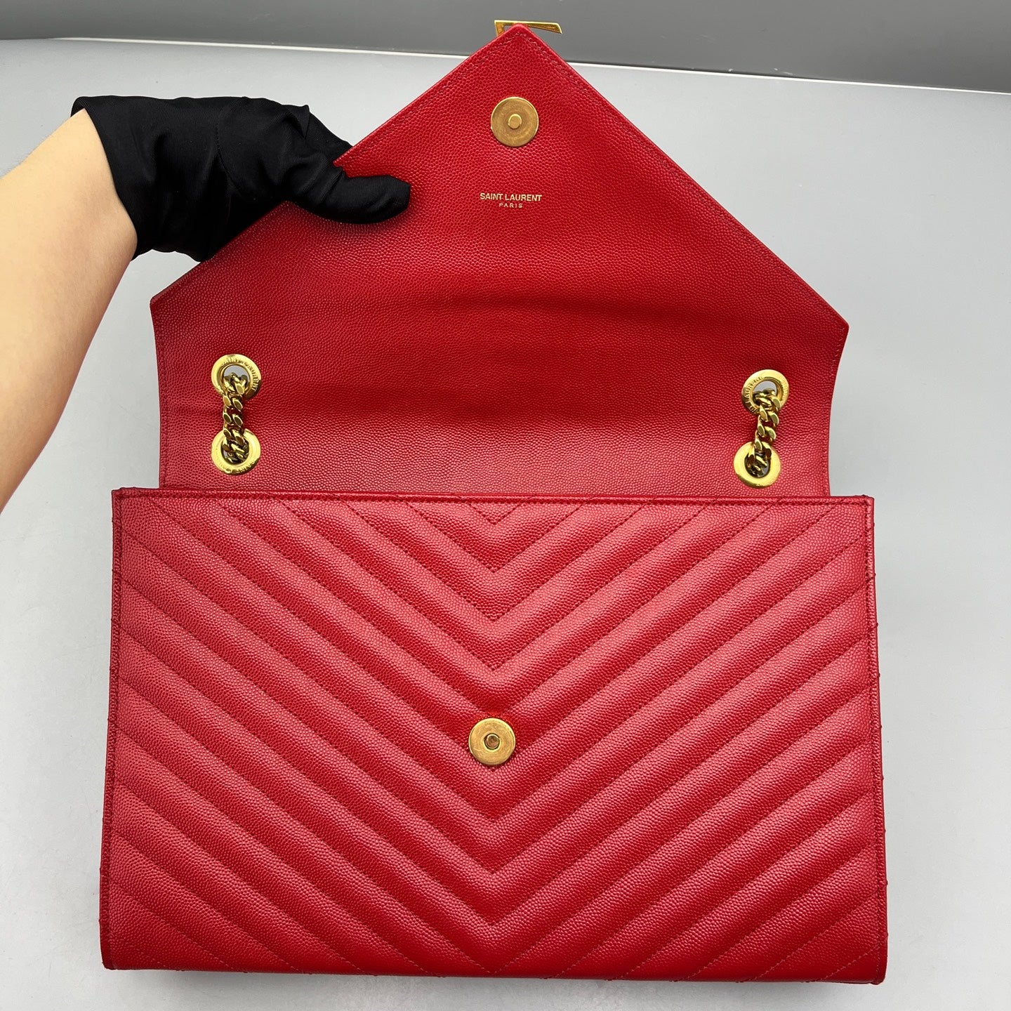 Saint Laurent - Envelope Chain Bag - Caviar leather - Red - (Large)