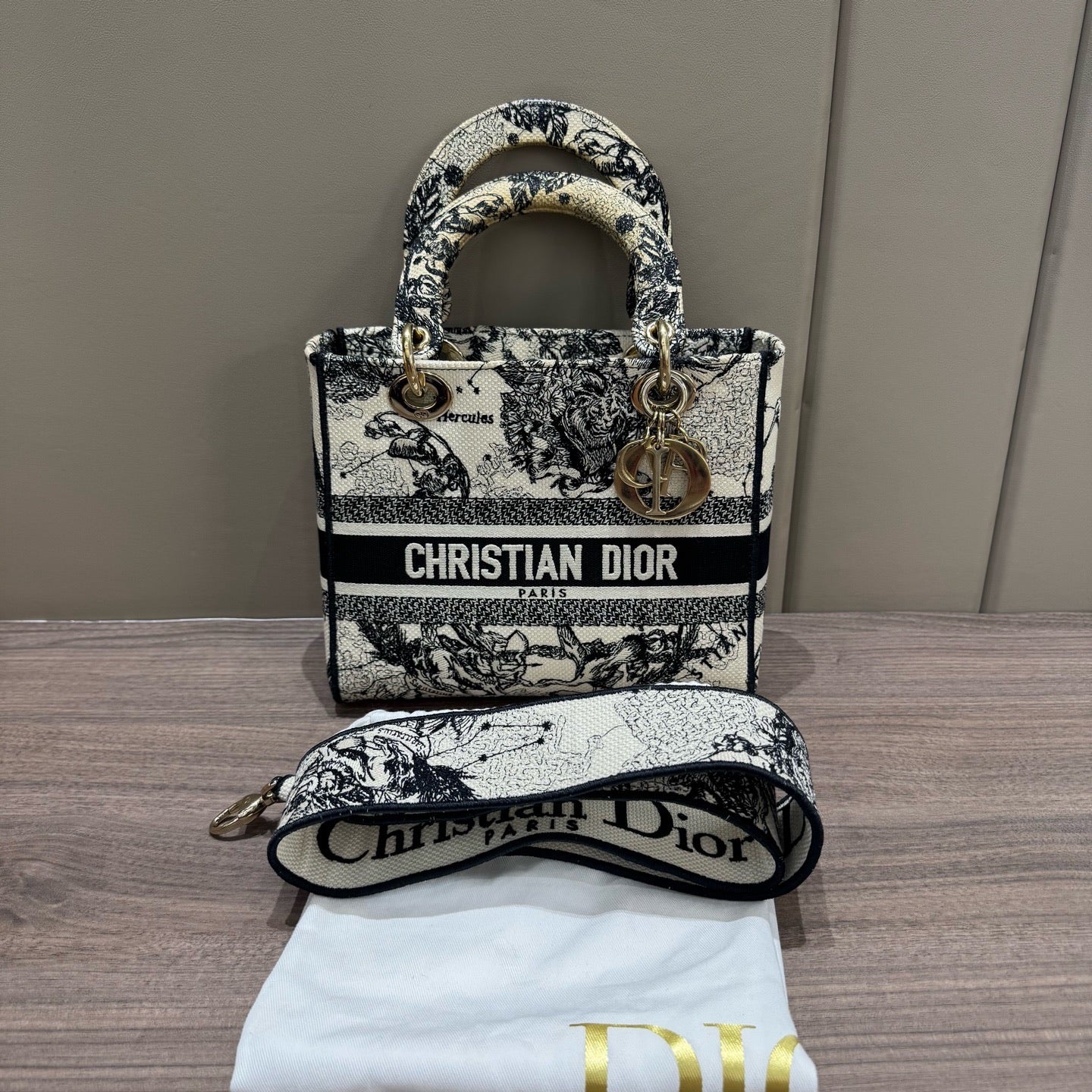 Dior - Lady Dior Bag - Embroidered cloth - Black and White - (medium)