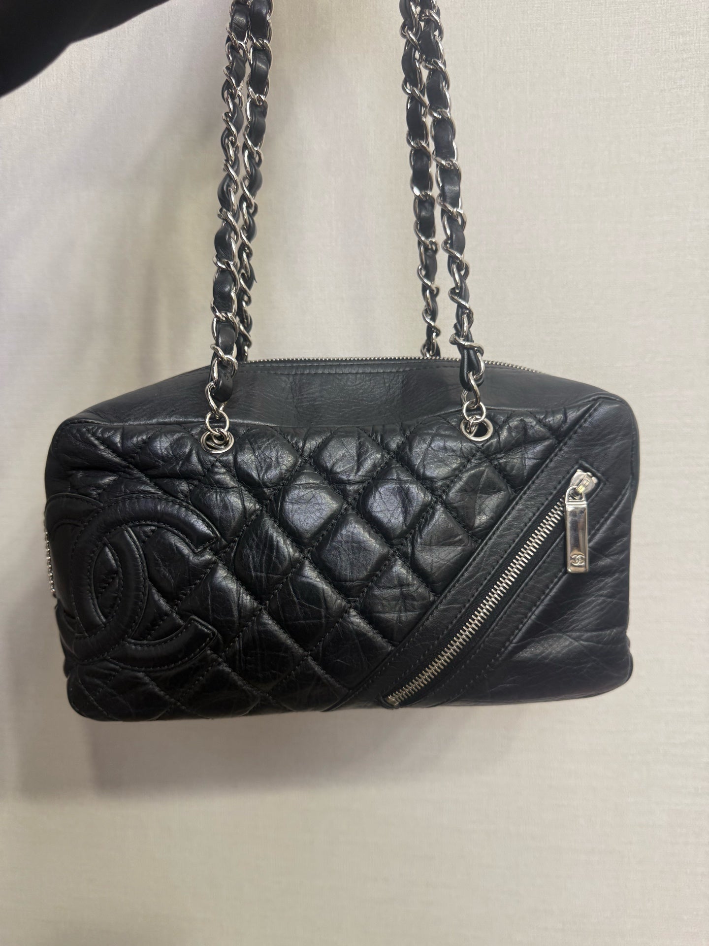 Chanel - Cambon Bowling Bag - Lambskin leather - Black with Silver-Tone Hardware - (medium)