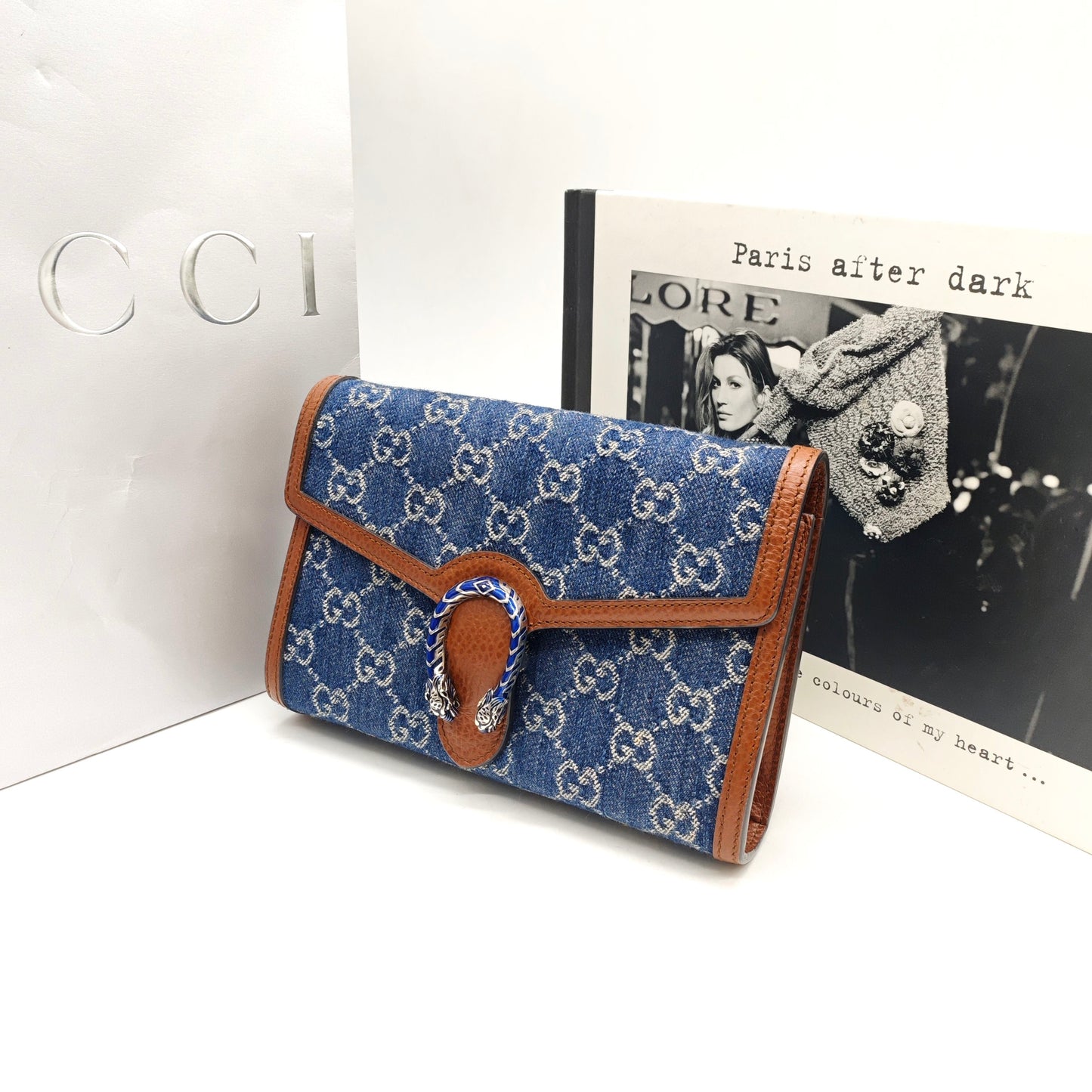 Gucci - Dionysus - Blue denim and brown grained leather - Blue with brown trim - (mini)