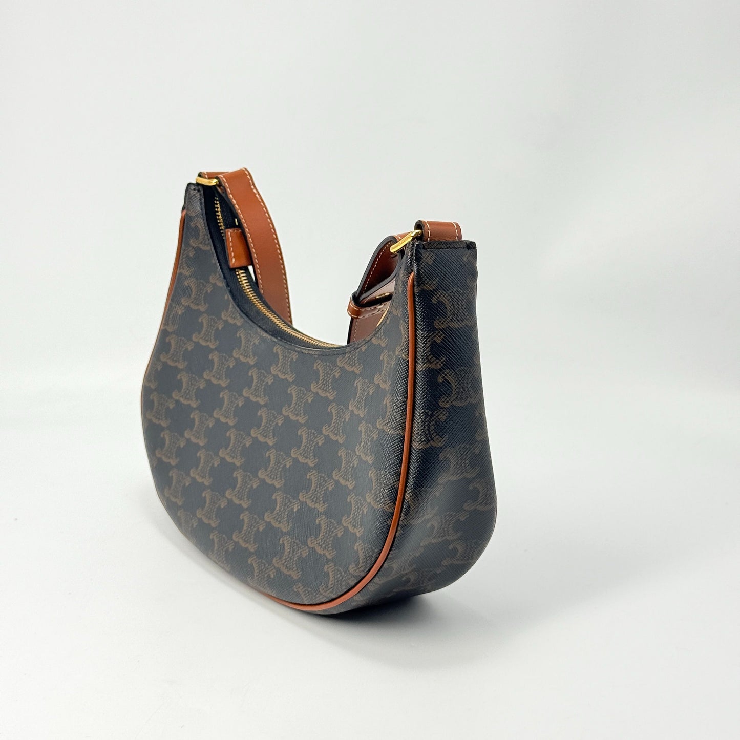 Celine - Ava Bag - Triomphe canvas with calfskin leather trim - Brown - (mini)