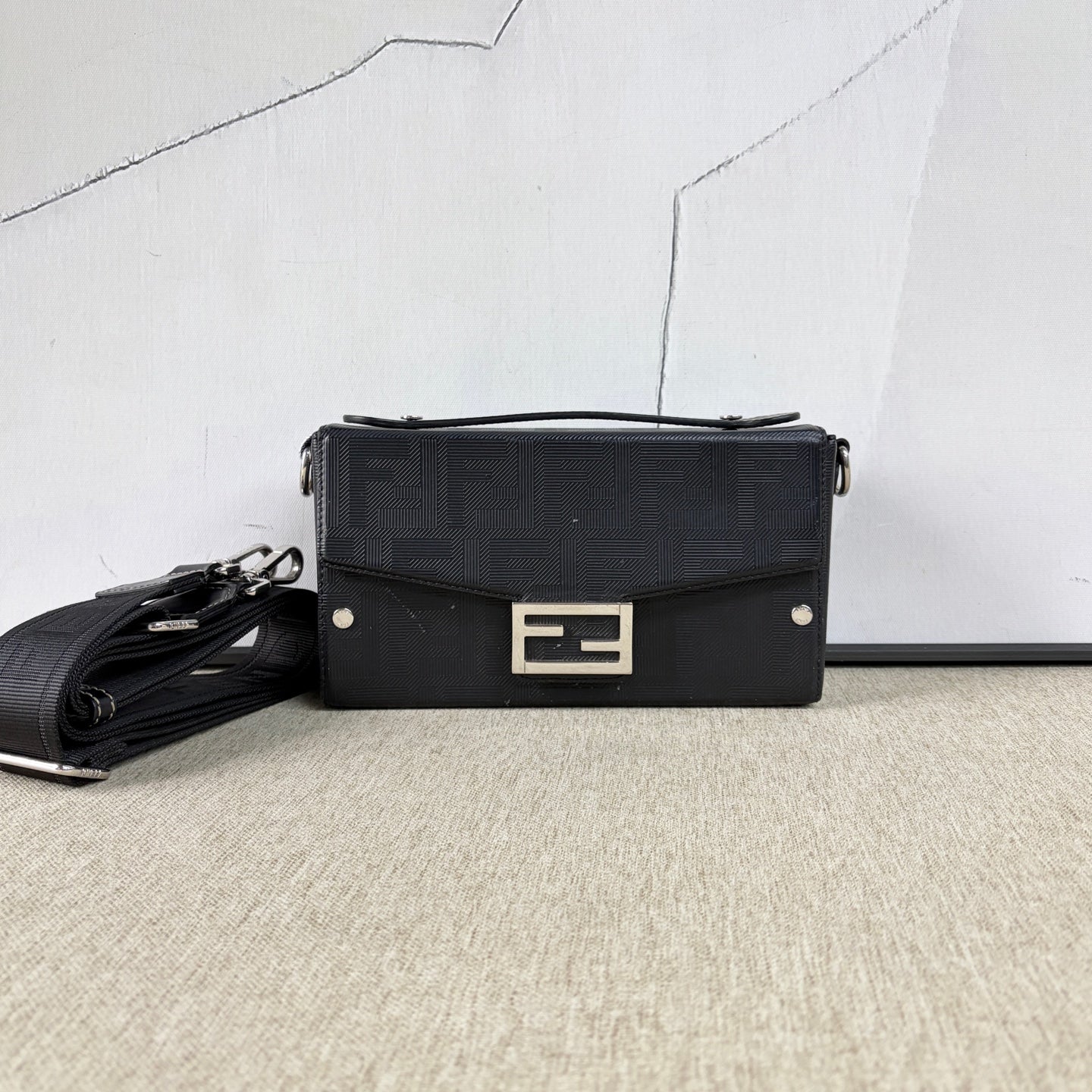 Fendi - Baguette Trunk Box Bag - Embossed leather - Black - (mini)