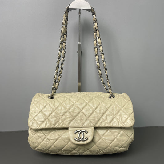 Chanel - Cloud Airport Flap Bag - Distressed waxed leather - Beige - (Medium)
