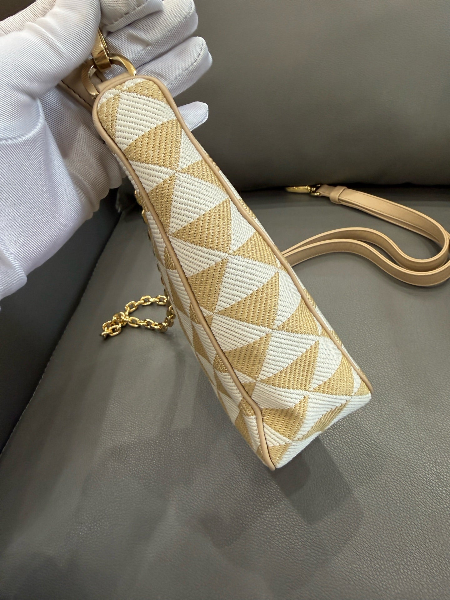 Prada - Triangle Bag - Cloth and Leather - Beige - (mini)