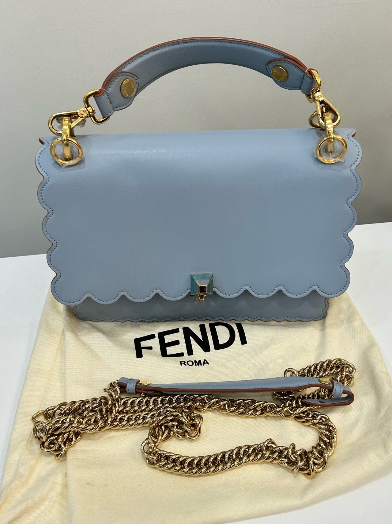 Fendi - Kan I F Scalloped Flap Bag - Leather - Blue - (medium)