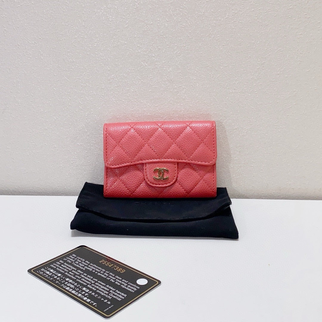 Chanel - Classic Quilted Card Holder & Coin Purse - Grained Calfskin Leather - Pink - (mini)