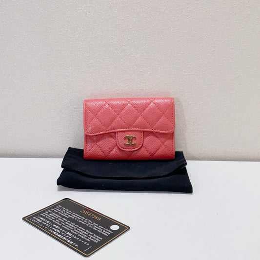 Chanel - Classic Quilted Card Holder & Coin Purse - Grained Calfskin Leather - Pink - (mini)