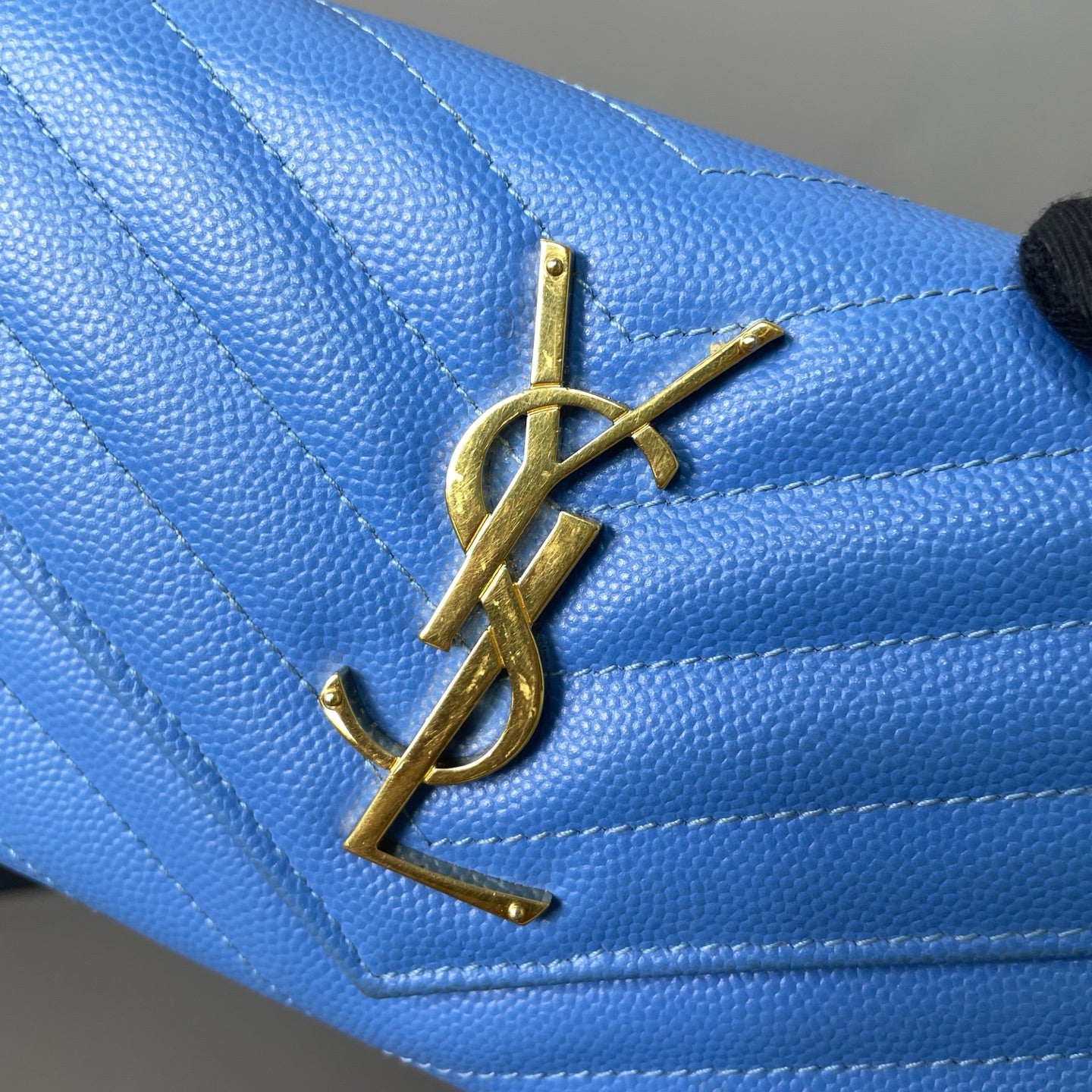 Saint Laurent - Monogram Flap Wallet - Grained Calfskin Leather - Blue - (Medium)