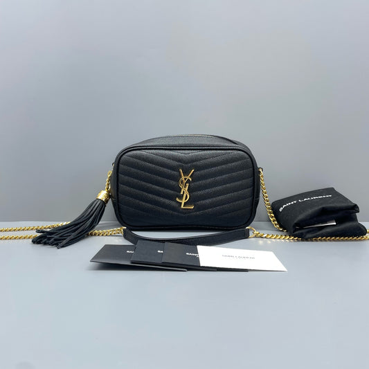 Saint Laurent - Lou Camera Bag - Grained Calfskin Leather - Black with Gold-Tone Hardware - (mini)