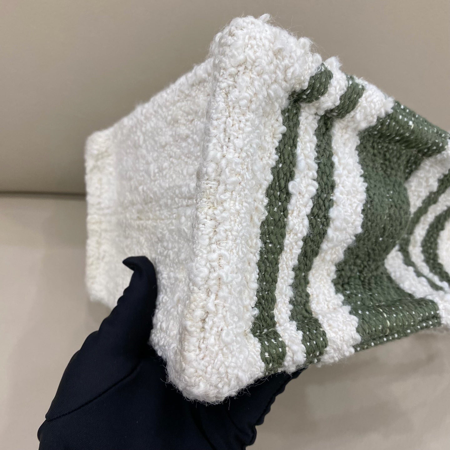 Celine - Triomphe Striped Small Tote Bag - Textured bouclé fabric and leather - White and Green - (small)