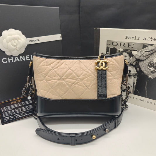 Chanel - Gabrielle Hobo Bag - Aged calfskin leather and smooth calfskin leather - Beige and Black - (small)