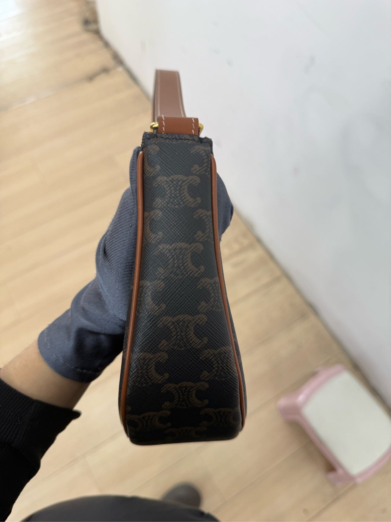 Celine - Ava Triomphe Shoulder Bag - Triomphe Canvas with Leather Trim - Brown - (Mini)