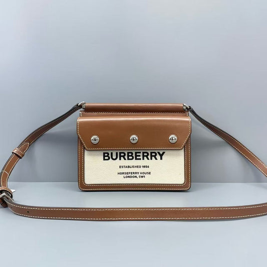 Burberry - Title mini messenger bag - Leather and Canvas - Brown and Beige - (mini)