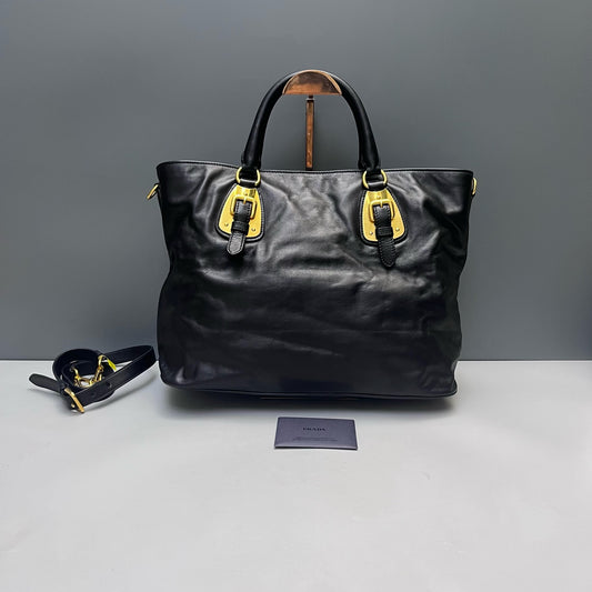 Prada - Soft Leather Tote Bag - Leather - Black - (large)