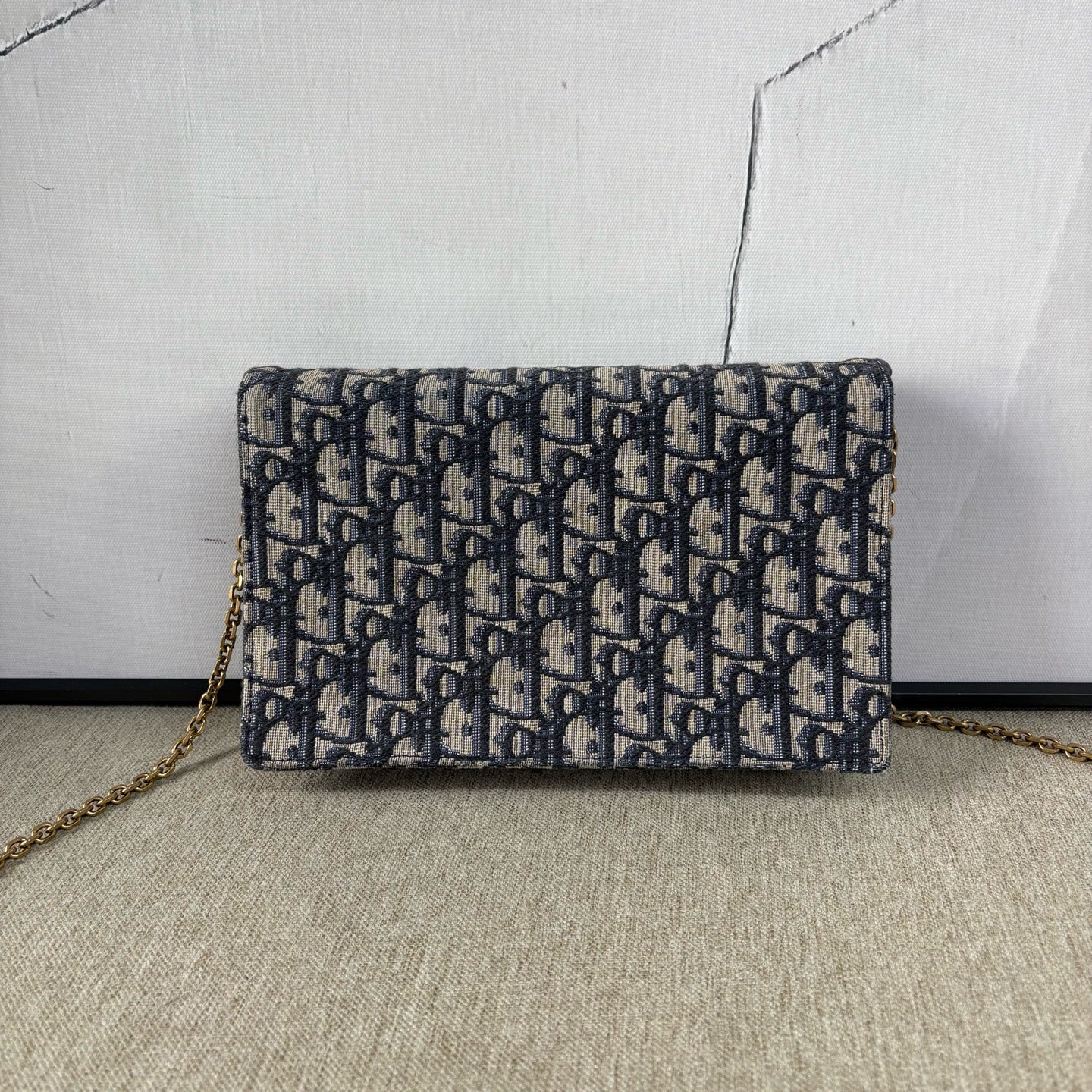 Dior - Saddle Wallet on Chain - Embroidered Oblique Canvas - Blue - (small)