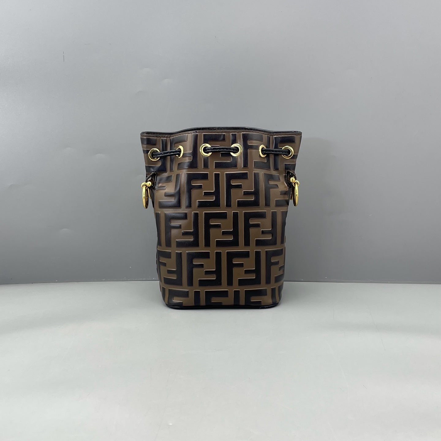Fendi - Mon Tresor Mini Bucket Bag - Embossed leather - Brown and Black with Gold-Tone Hardware - (mini)