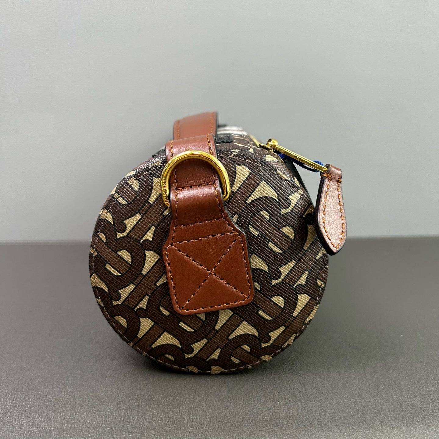 Burberry - TB Monogram Cylinder Bag - Coated Canvas with Leather Trim - Brown, Black, White, Red - (small)