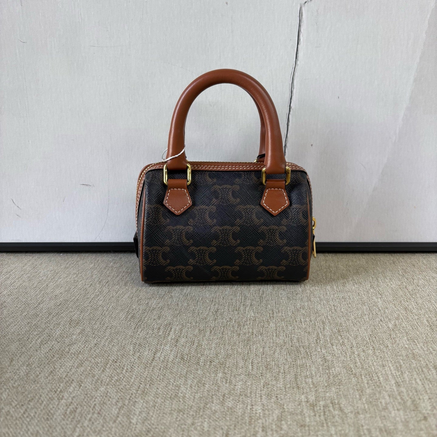 Celine - Triomphe Mini Boston Bag - Triomphe coated canvas with calfskin leather trim - Brown - (mini)