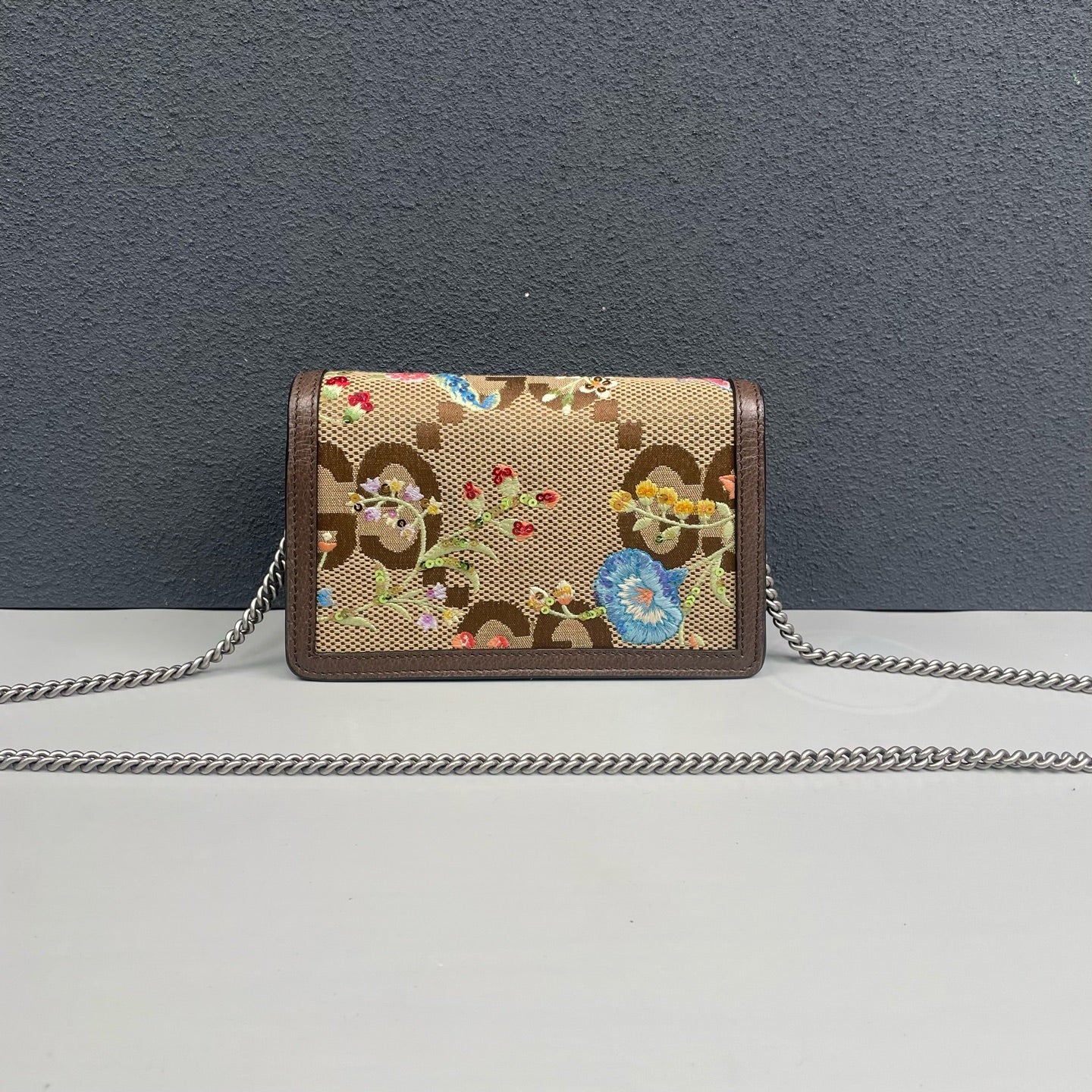 Gucci - Dionysus Mini Chain Bag - GG Supreme canvas with leather trim, sequin and embroidery embellishments - Brown - (mini)