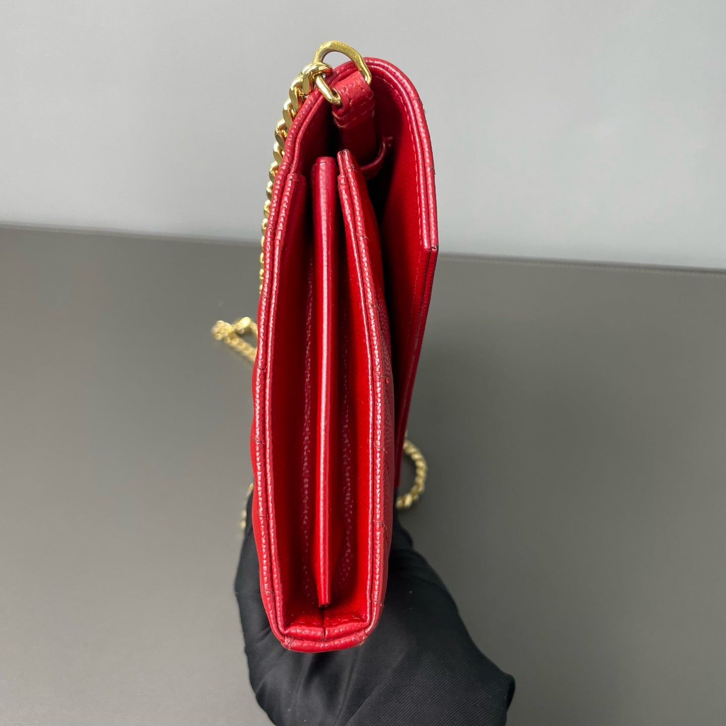 Saint Laurent - Monogram Chain Wallet - Leather - Red - (mini)