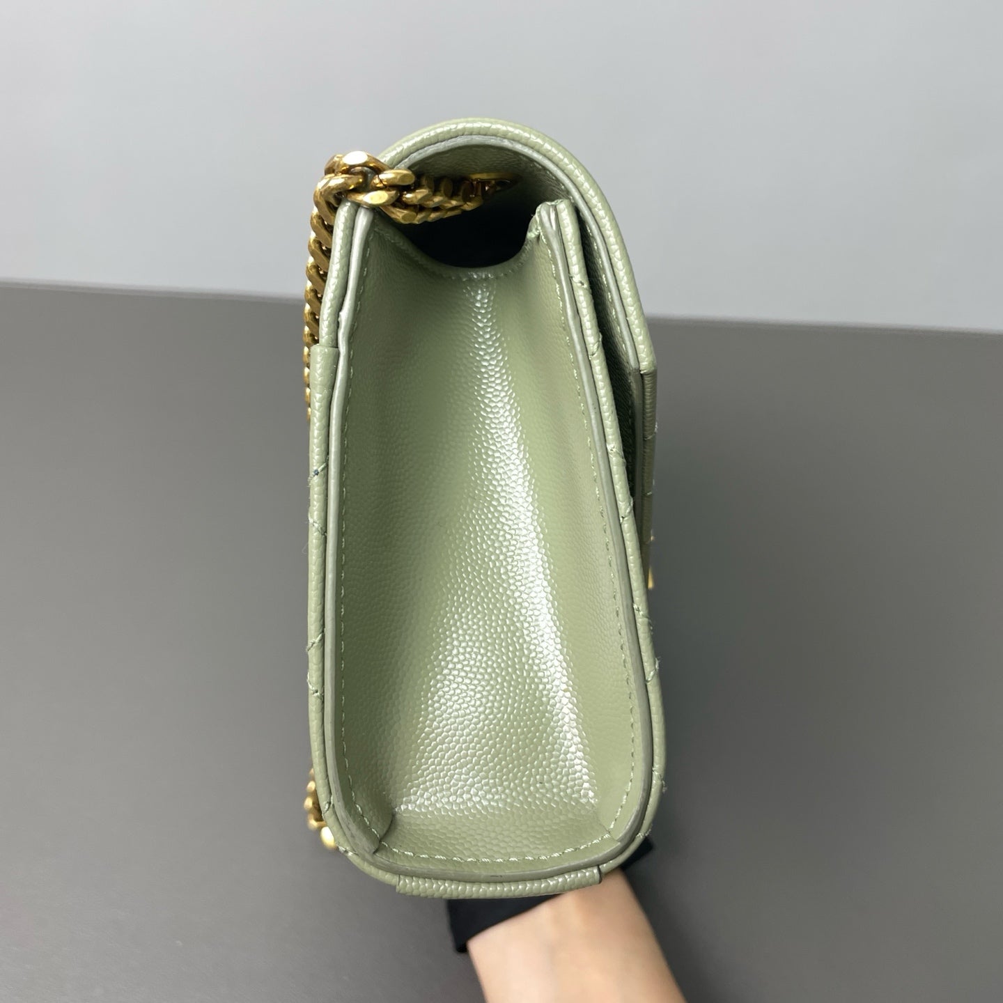 Saint Laurent - Monogram Envelope Chain Wallet - Grained leather - Green - (mini)