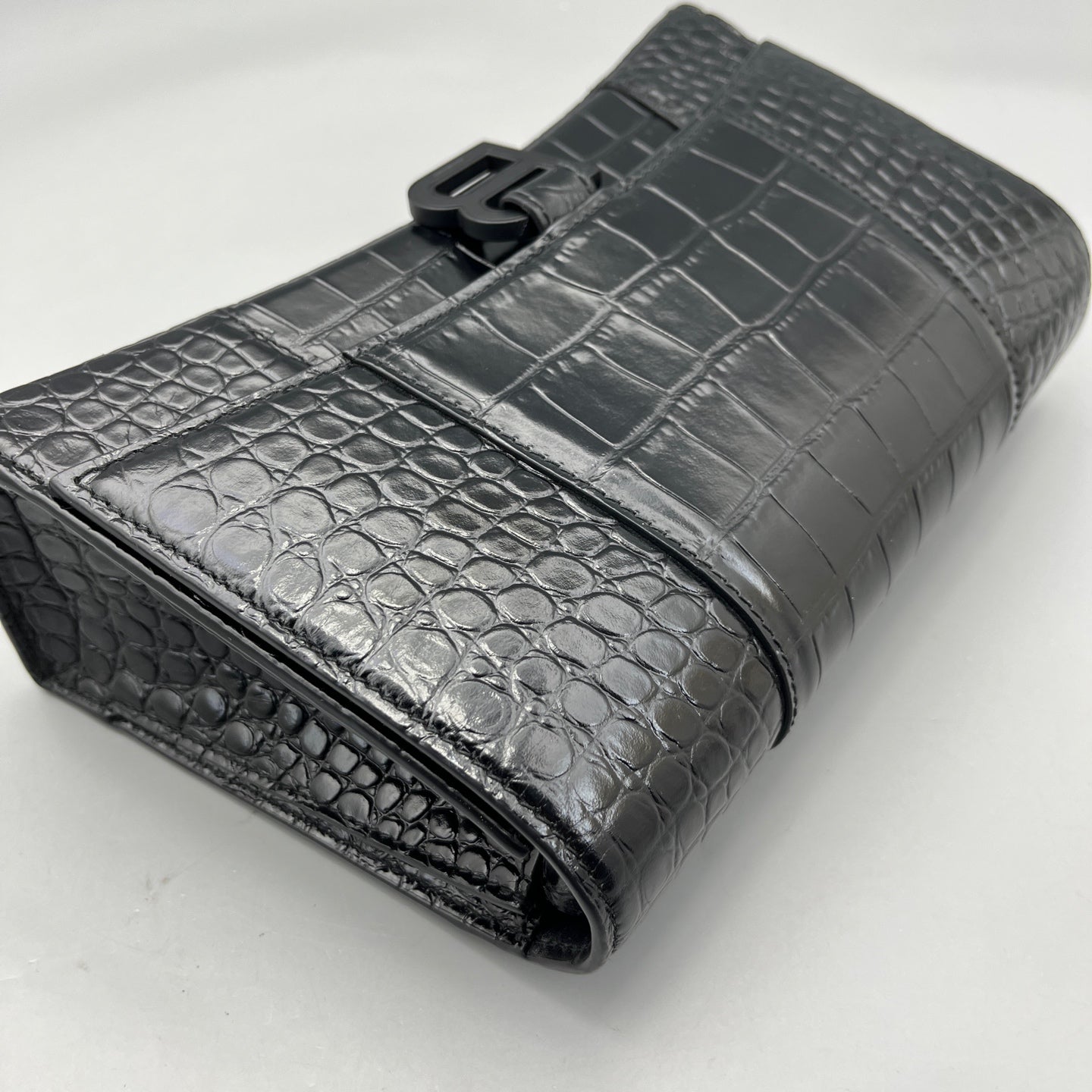 Balenciaga - Hourglass Mini - Calfskin leather with crocodile embossing - Black - (mini)