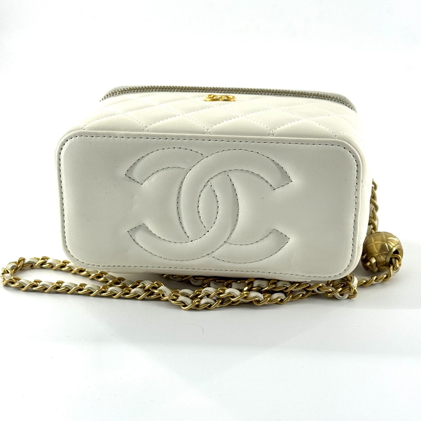 Chanel - Mini Vanity Case with Gold Ball - Lambskin leather - White - (mini)