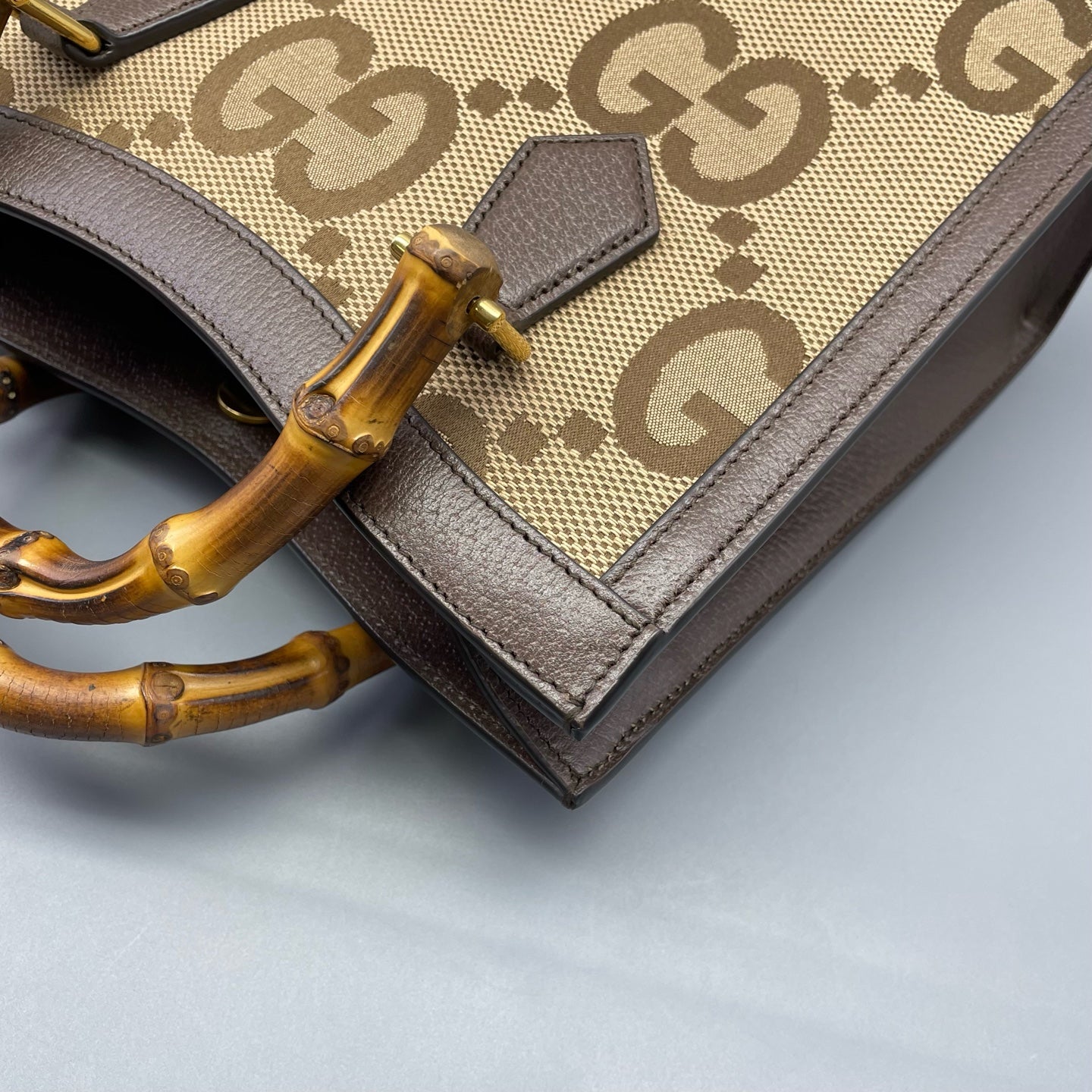 Gucci - Diana Bamboo Tote - GG Supreme canvas with dark brown leather trim and natural bamboo handles - Brown - (mini)