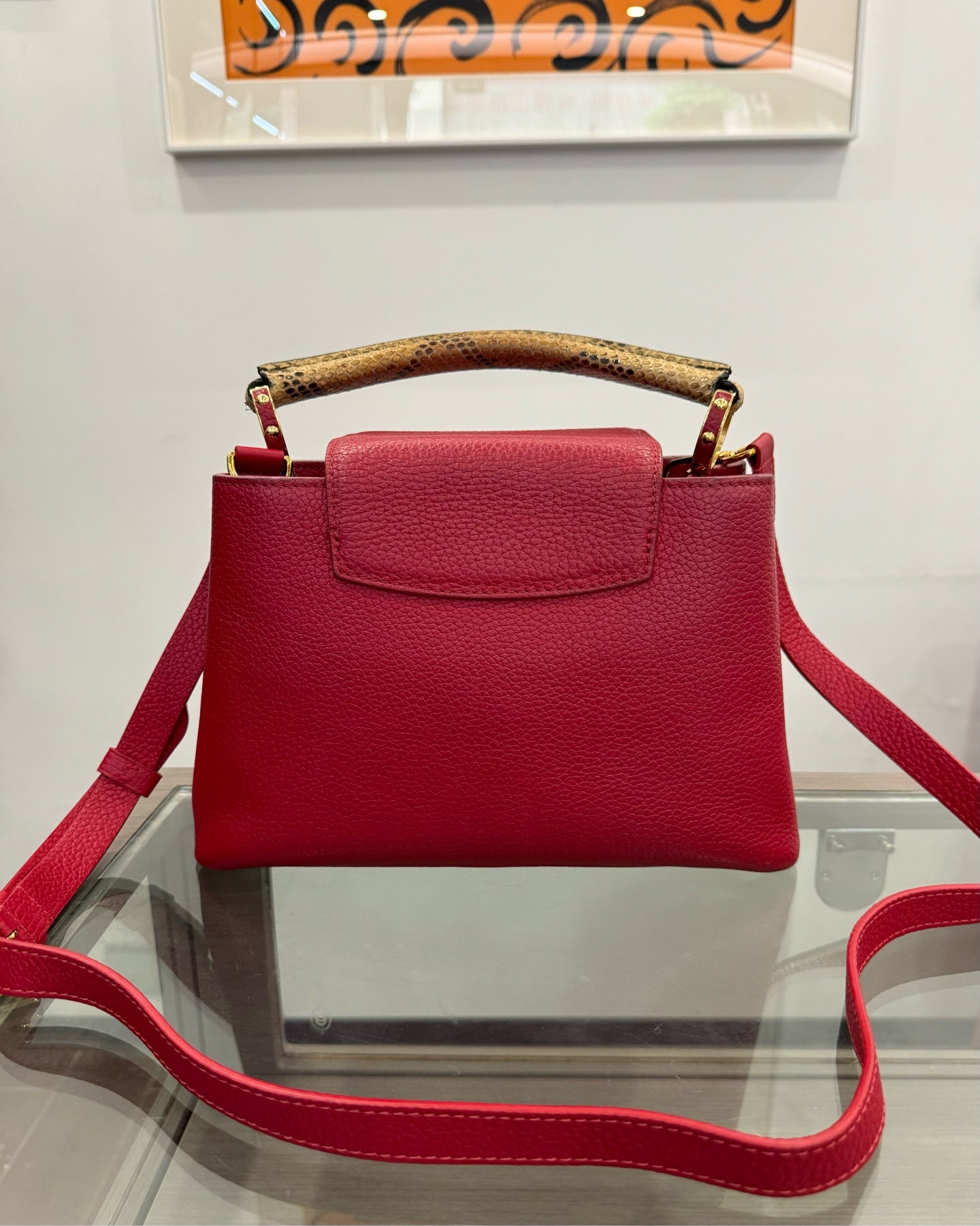 Louis Vuitton - Capucines BB - Taurillon leather with exotic lizard skin handle - Red with gold-tone hardware - (Small)