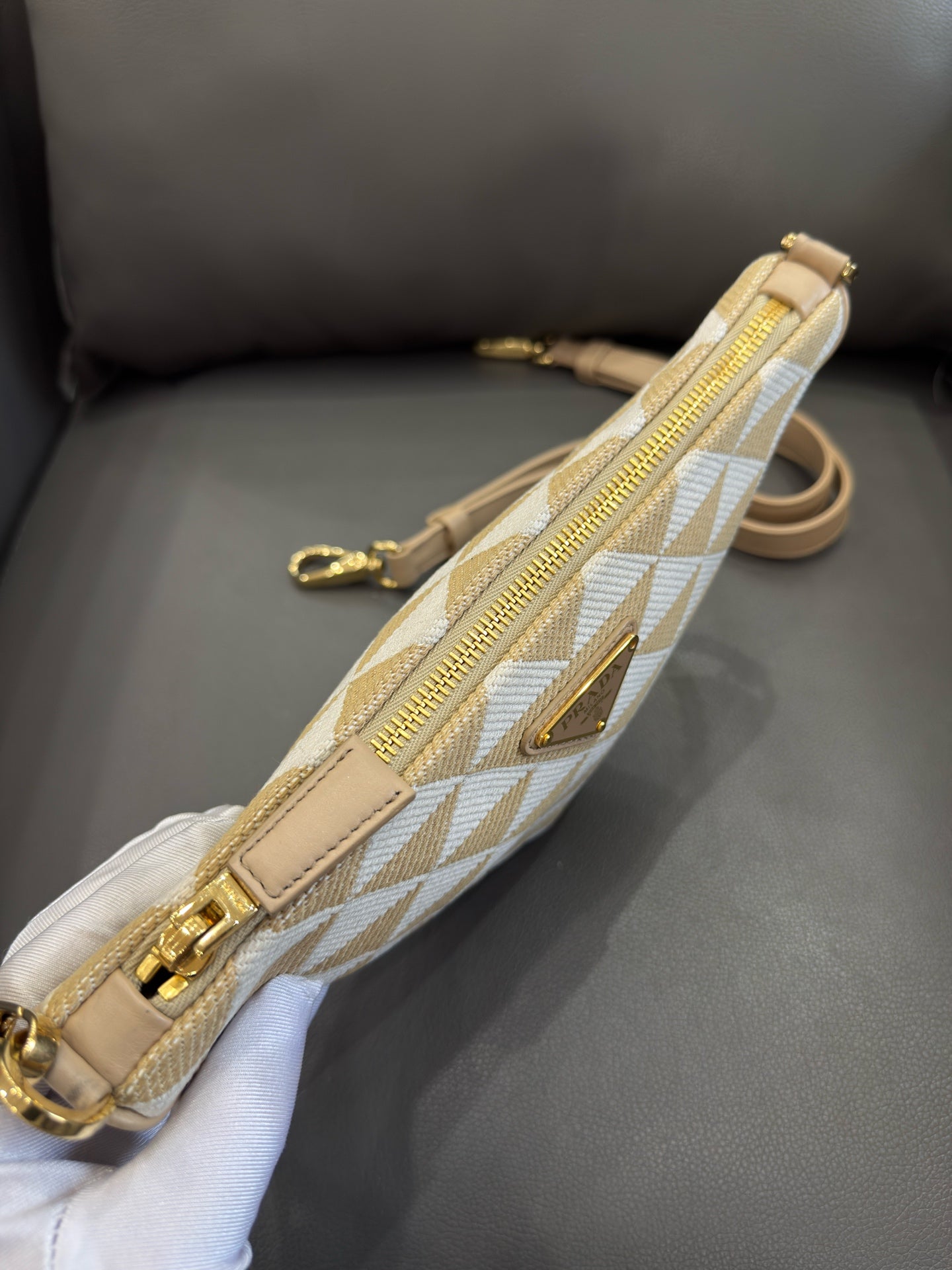 Prada - Triangle Bag - Cloth and Leather - Beige - (mini)