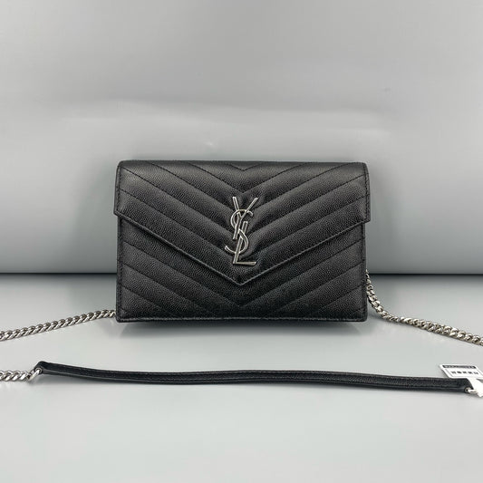 Saint Laurent - Envelope Chain Wallet Small - Grained leather - Black - (mini)