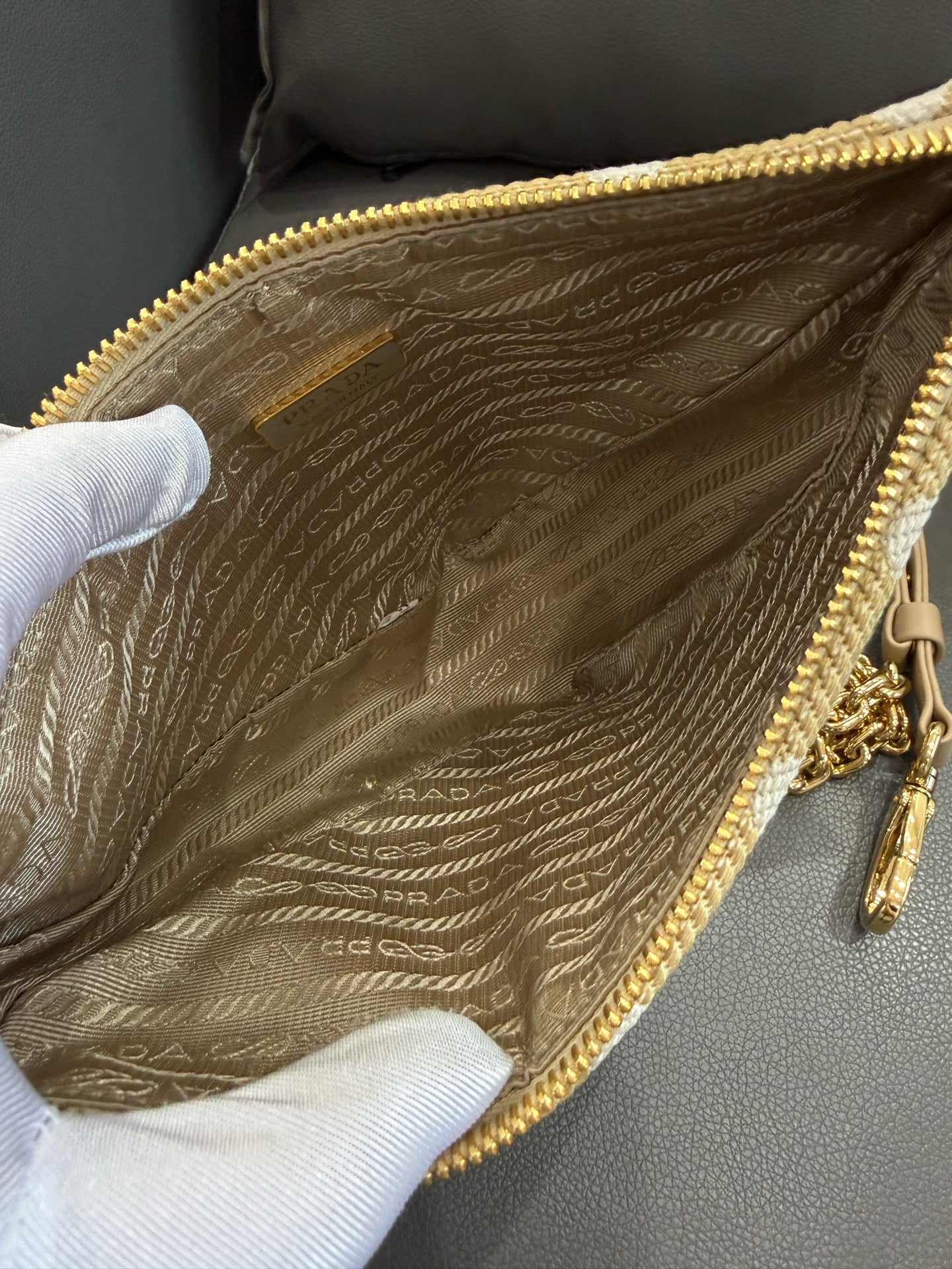 Prada - Triangle Bag - Cloth and Leather - Beige - (mini)