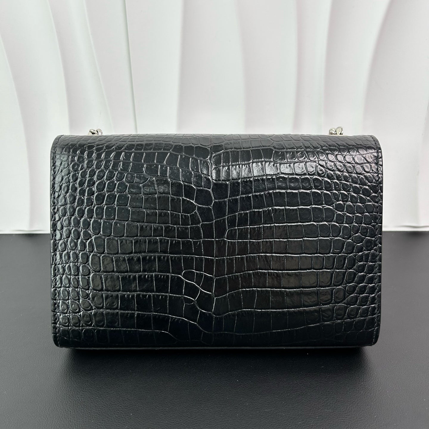 Saint Laurent - MONOGRAM KATE Tassel - Crocodile embossed leather - Black with Silver-Tone Hardware - (mini)