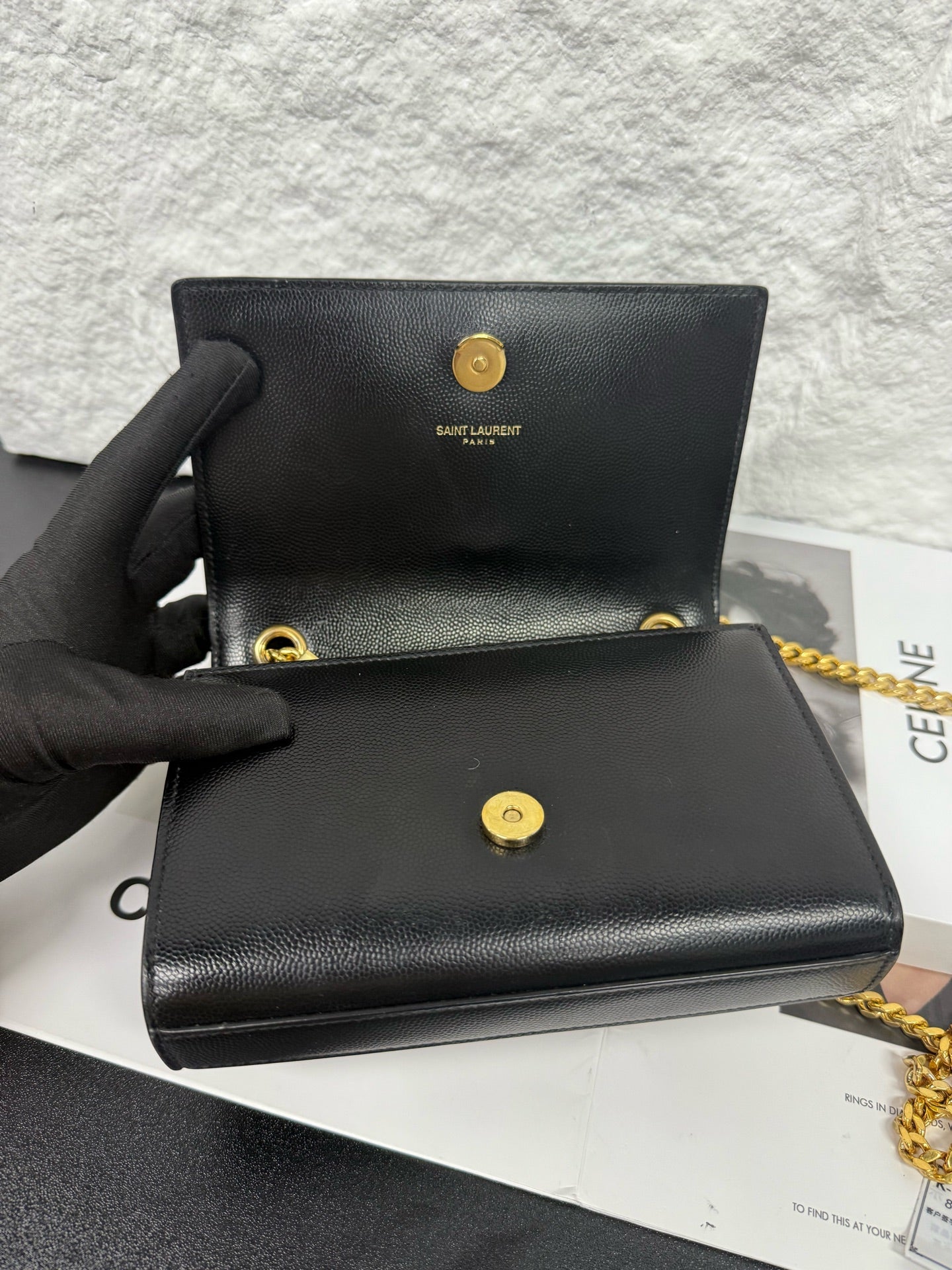 Saint Laurent - Mini Kate - Grained leather - Black with Gold-Tone Hardware - (mini)