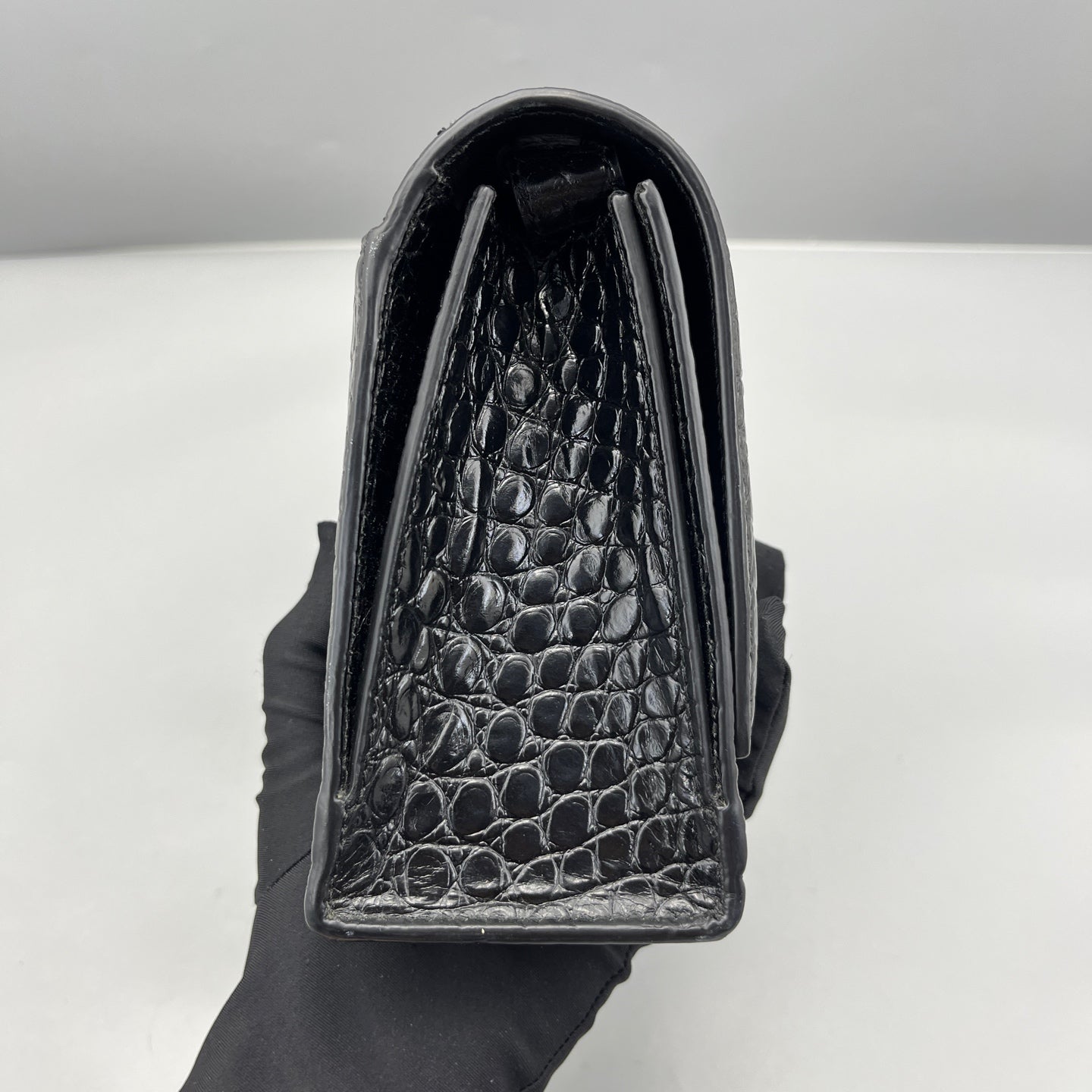 Balenciaga - Hourglass Mini - Calfskin leather with crocodile embossing - Black - (mini)