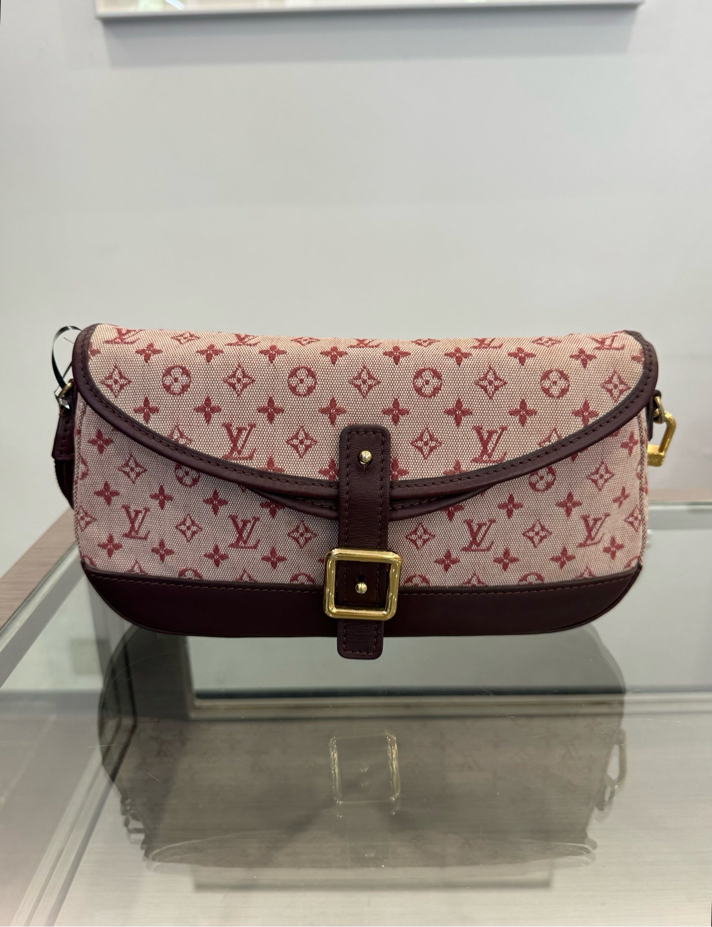 Louis Vuitton - Monogram Denim Baguette Shoulder Bag - Denim with leather trim - Raspberry Pink with Burgundy accents - (mini)