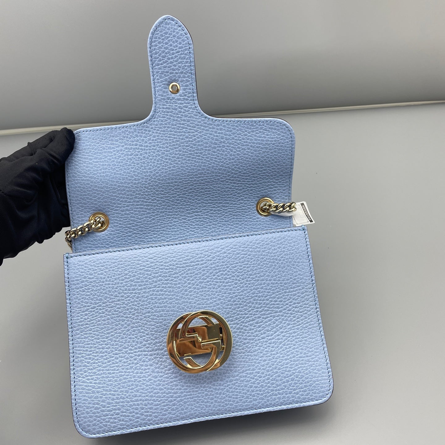 Gucci - Interlocking G Accordion Bag (Outlet Style) - Grained leather - Blue - (small)