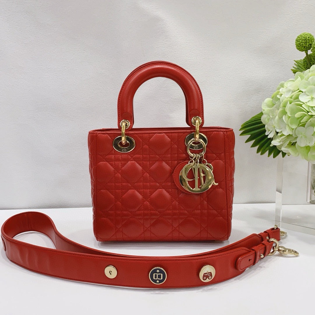 Dior - Lady Dior Mini with Badge Strap - Lambskin leather - Red - (mini)