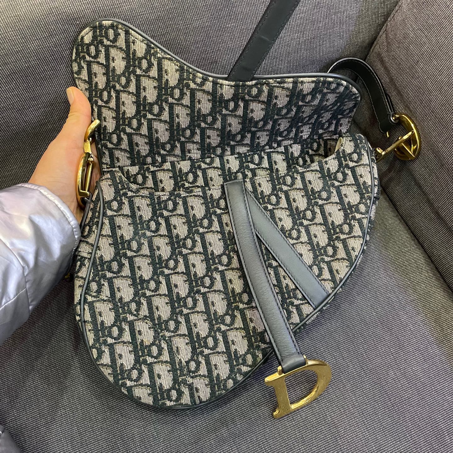 Dior - Saddle bag - Oblique canvas with leather trim - Blue - (medium)