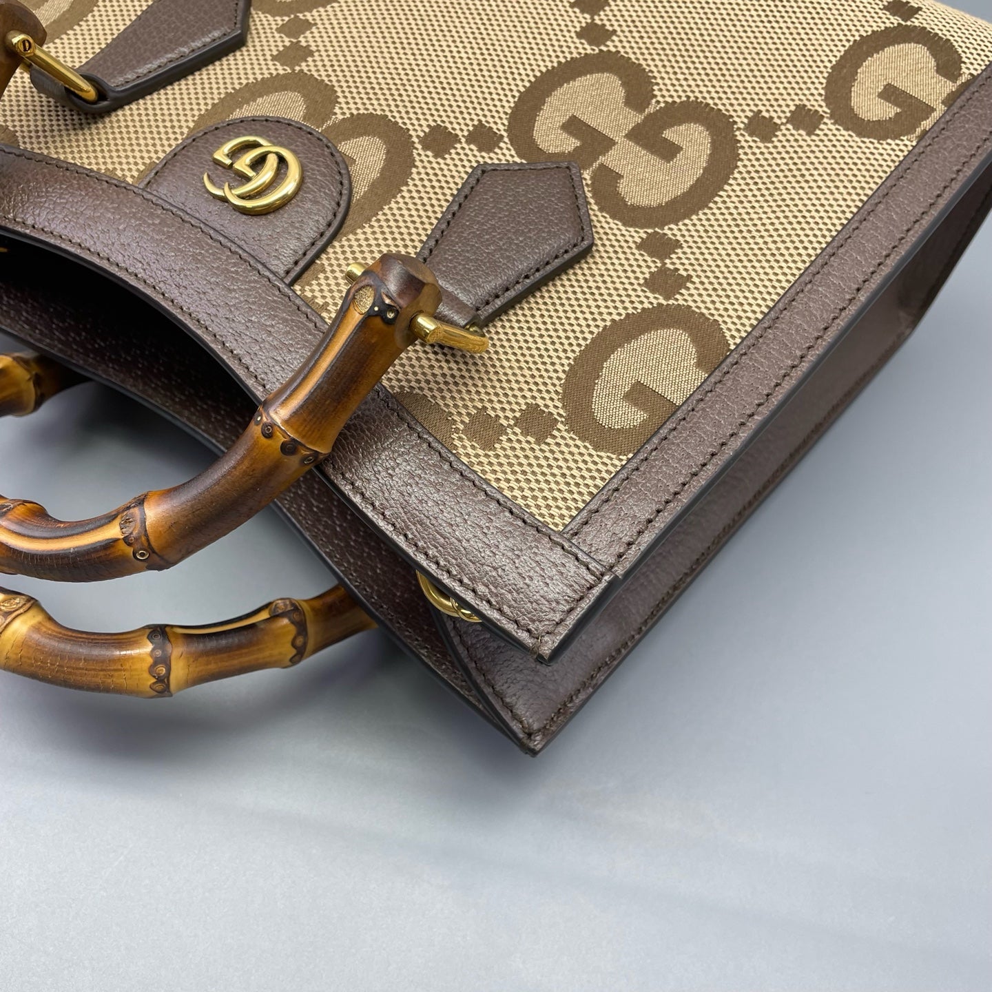 Gucci - Diana Bamboo Tote - GG Supreme canvas with dark brown leather trim and natural bamboo handles - Brown - (mini)
