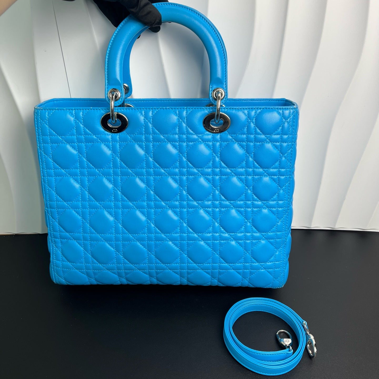 Dior - Lady Dior - Lambskin leather - Blue with Silver-Tone Hardware - (Large)