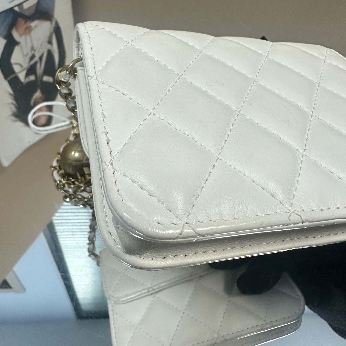 Chanel - Mini Flap Bag with Gold Ball Charm - Lambskin leather - White - (mini)