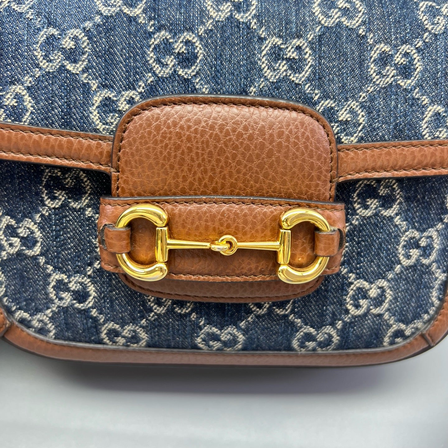 Gucci - 1955 Horsebit Denim Mini Shoulder Bag - Denim with leather trim - Blue - (mini)