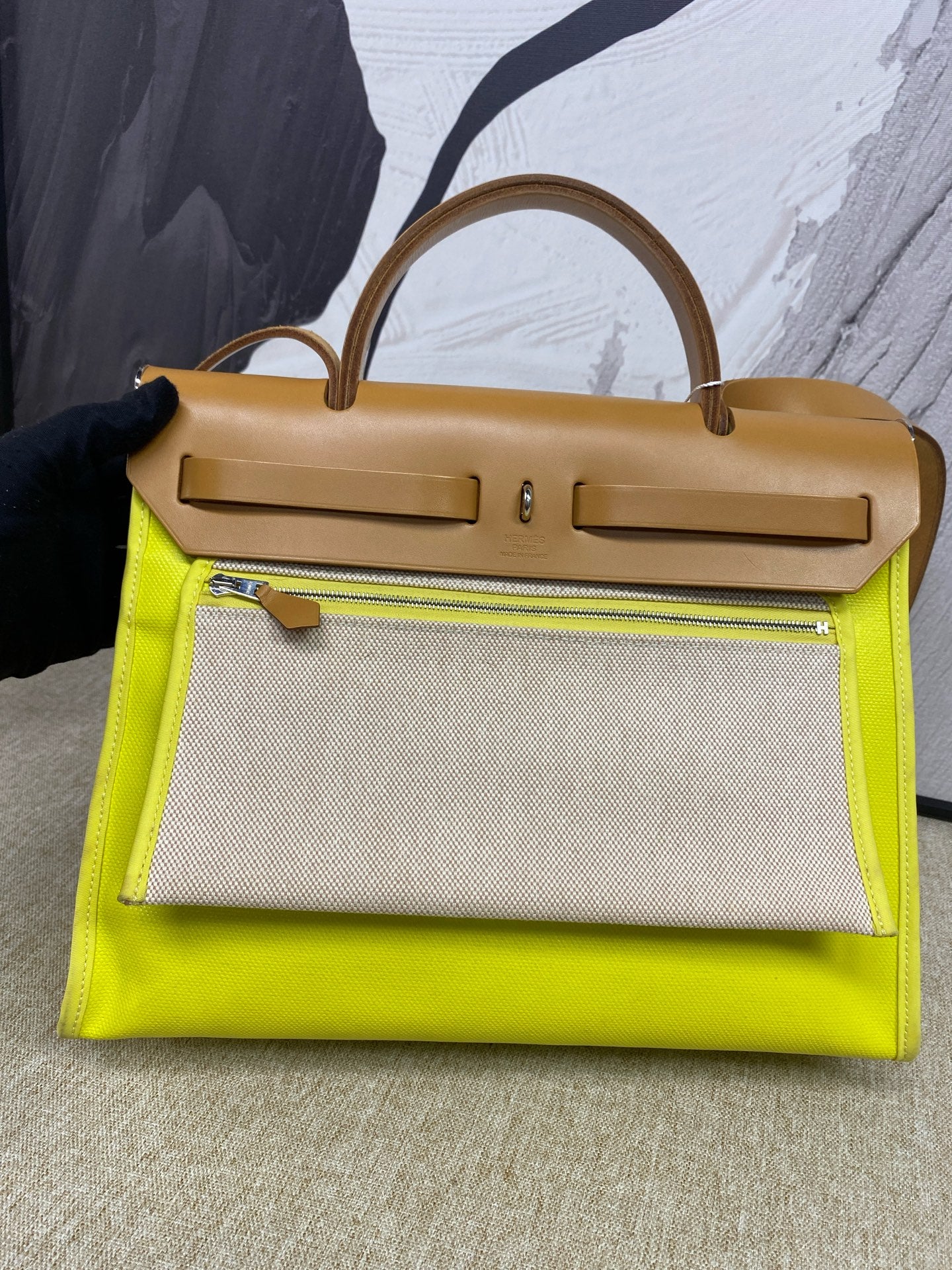 Hermes - Herbag 31 - Canvas and Barenia leather - Yellow with Brown Accents - (Medium)