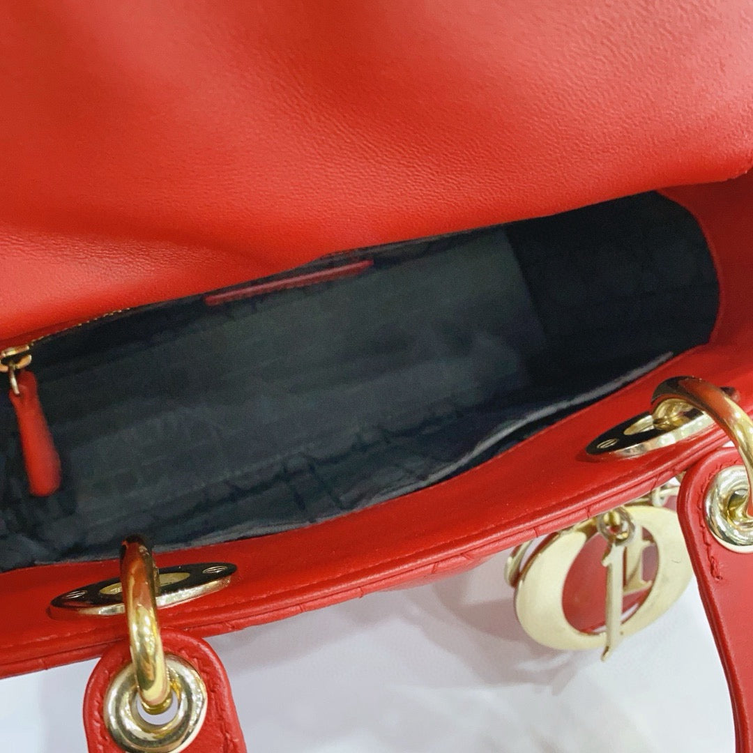 Dior - Lady Dior Mini with Badge Strap - Lambskin leather - Red - (mini)
