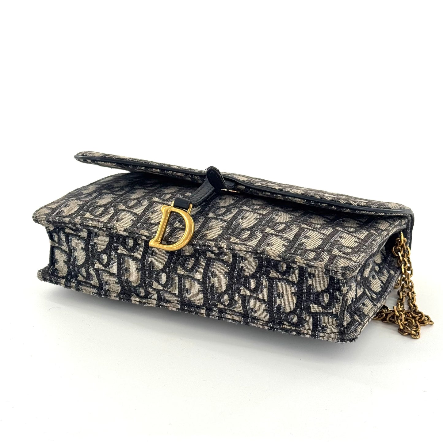 Dior - Saddle WOC (Wallet on Chain) - Dior Oblique Jacquard Canvas with Leather Trim - Navy and Beige - (large)
