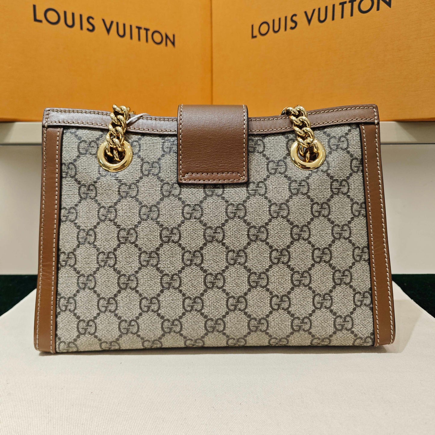 Gucci - Padlock Small Shoulder Bag - GG Supreme canvas with leather trim - Brown - (small)