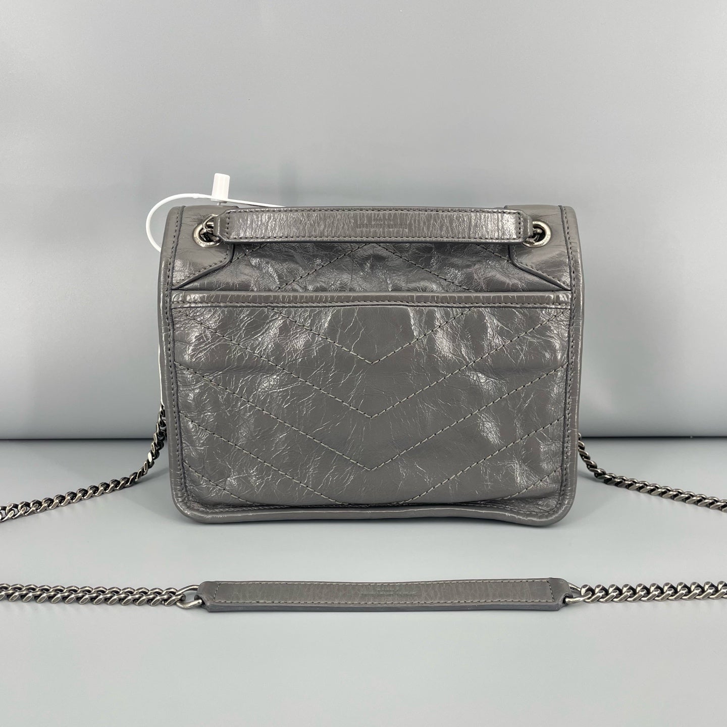 Saint Laurent - Niki Baby - Crinkled calfskin leather - Grey - (mini)