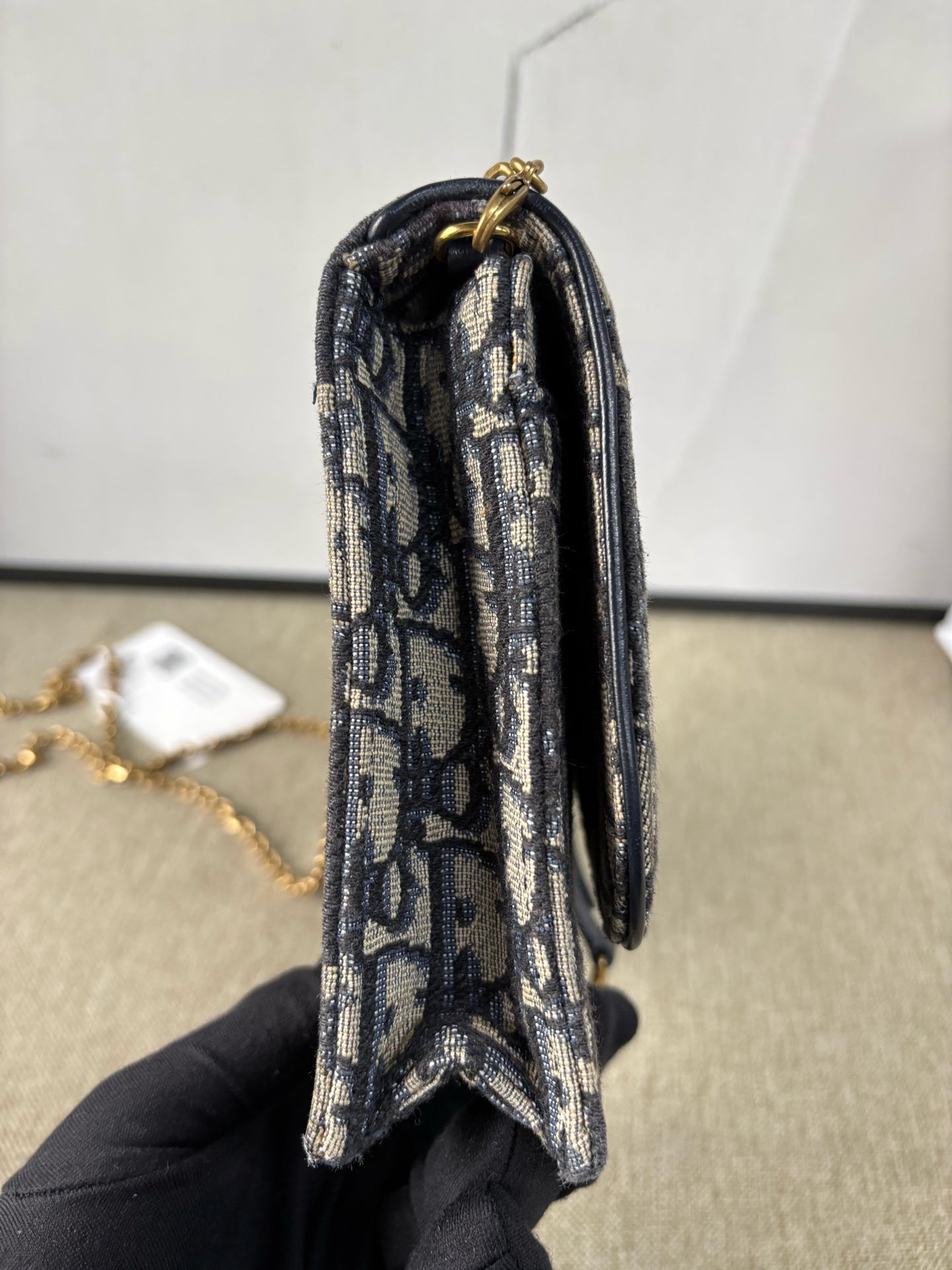 Dior - Saddle Wallet on Chain - Embroidered Oblique Canvas - Blue - (small)