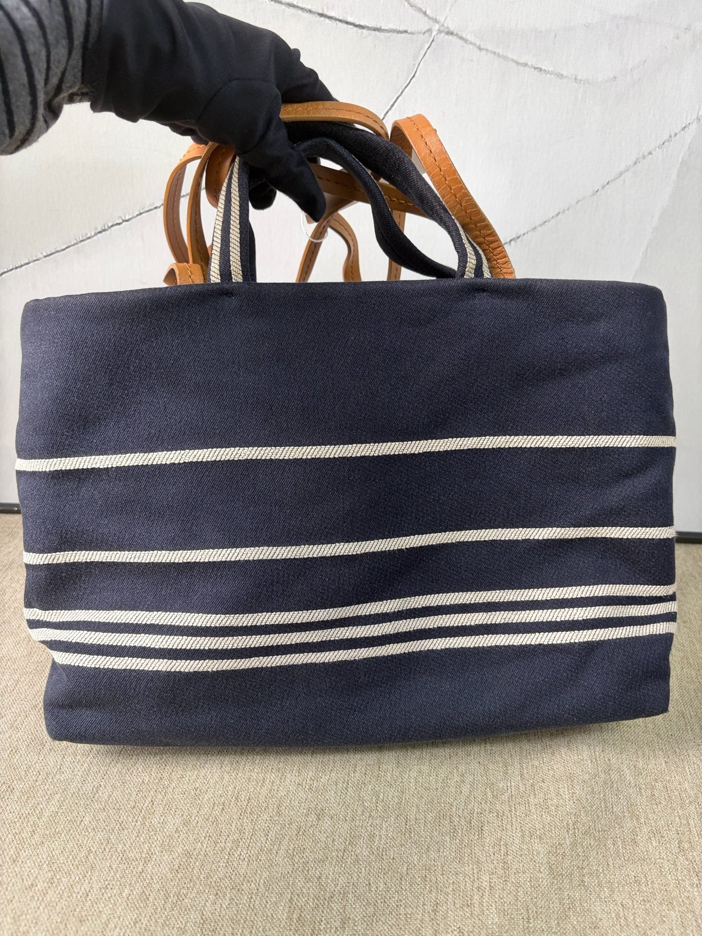 Chanel - Beach Tote - Canvas with Leather trim - Navy with Brown handles - (Medium)